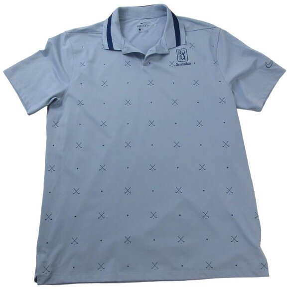Nike Polo Shirt Men's Large Gray Cross Print Short Sleeve Collared Dri Fit Slit - Picture 1 of 9